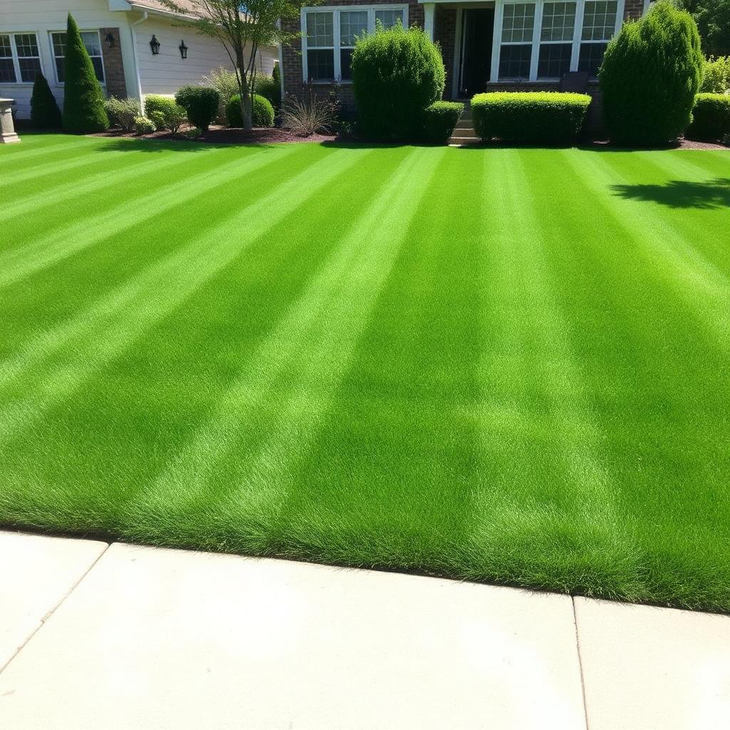 Striped manicured lawn from professional lawn care in Knoxville