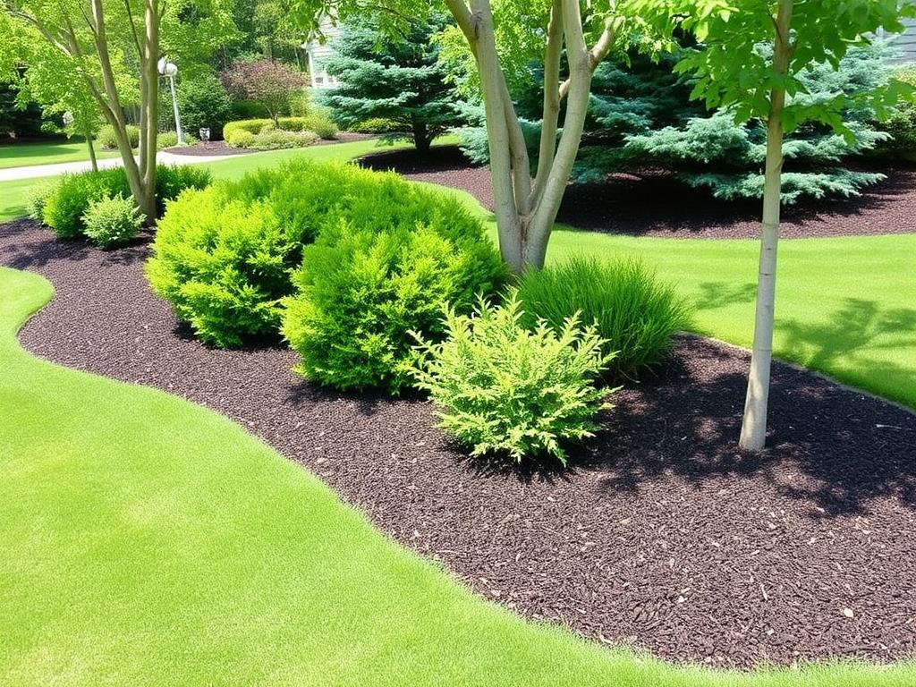 Fresh dark mulch beds with shrubs in Knoxville